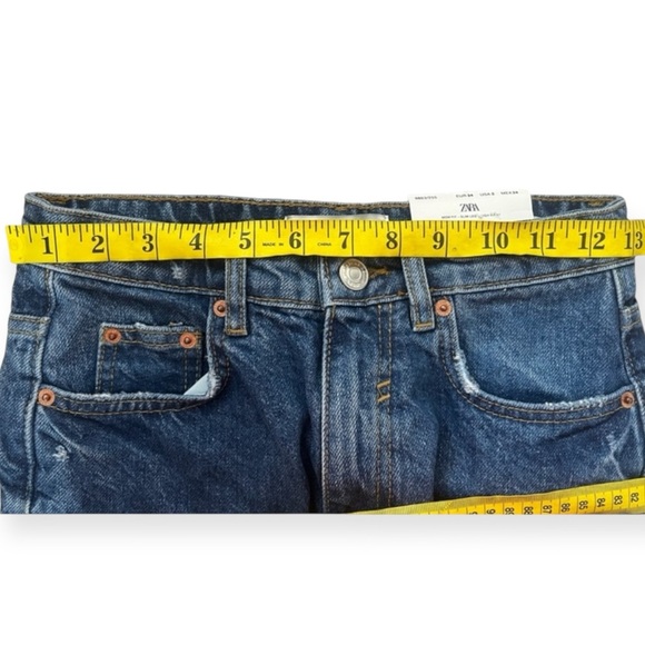 ZARA 90’s High Waist Slim Mom Fit Jeans in Too Long Blue Size 2 - Picture 5 of 10